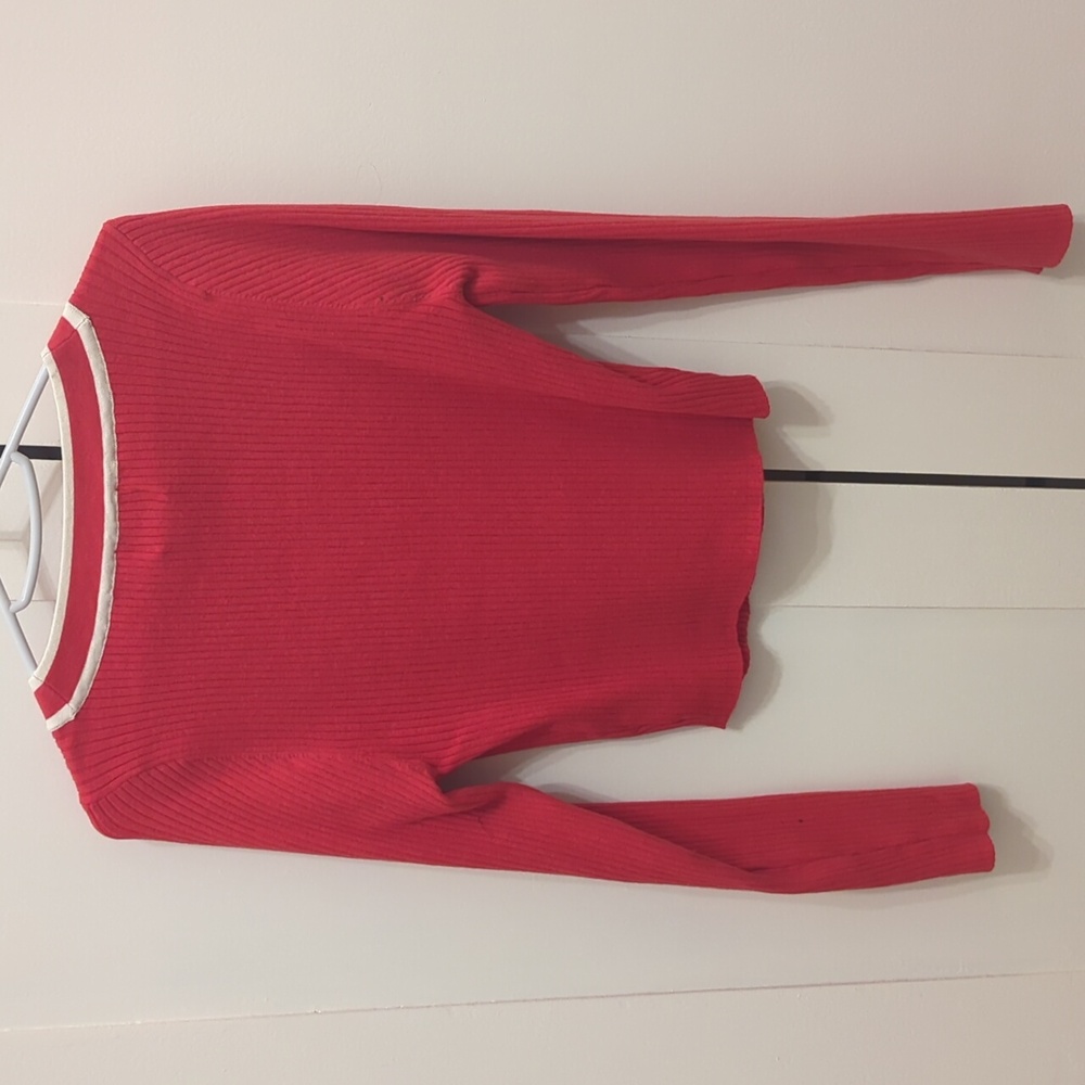 Free People Red Ribbed Sweater | Size Large - Picture 3 of 5